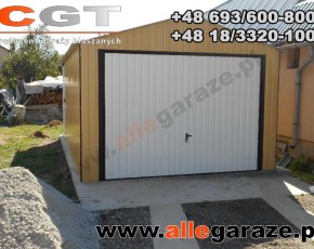 Garaż blaszany 3,5x6 dwuspadowy piaskowy RAL1002 brama uchylna