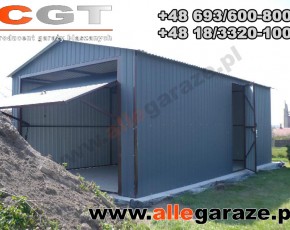 Garaż blaszany 3,5x6 dwuspadowy grafit RAL7024 brama uchylna
