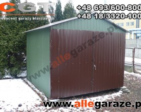 Garaż blaszany 3,5x6 dwuspadowy zielony RAL 6020 brama dwuskrzydłowa