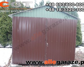 Garaż blaszany 3,5x6 dwuspadowy zielony RAL 6020 brama dwuskrzydłowa