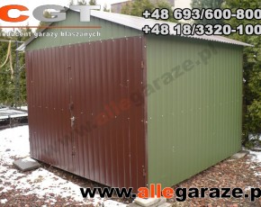 Garaż blaszany 3,5x6 dwuspadowy zielony RAL 6020 brama dwuskrzydłowa