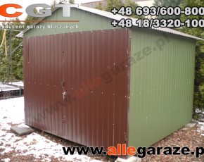 Garaż blaszany 3,5x6 dwuspadowy zielony RAL 6020 brama dwuskrzydłowa