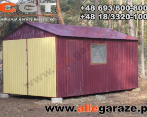 Garaż blaszany 3,5x6 dwuspadowy wiśnia RAL 3005 brama uchylna