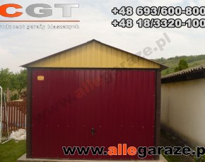 Garaż blaszany 3,5x6 dwuspadowy piaskowy RAL 1002 brama uchylna