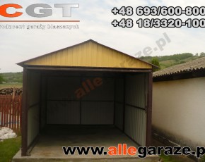 Garaż blaszany 3,5x6 dwuspadowy piaskowy RAL 1002 brama uchylna