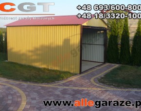 Garaż blaszany 3,5x6 dwuspadowy piaskowy RAL 1002 brama uchylna