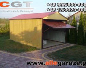 Garaż blaszany 3,5x6 dwuspadowy piaskowy RAL 1002 brama uchylna