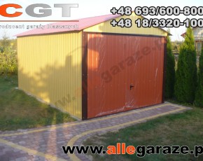 Garaż blaszany 3,5x6 dwuspadowy piaskowy RAL 1002 brama uchylna