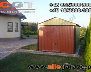 Garaż blaszany 3,5x6 dwuspadowy piaskowy RAL 1002 brama uchylna