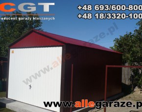 Garaż blaszany 3,5x6 dwuspadowy wiśniowy RAL 3005 brama dwuskrzydłowa