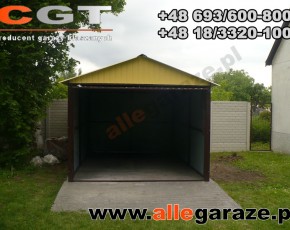 Garaż blaszany 3,5x6 dwuspadowy piaskowy RAL 1002 brama uchylna