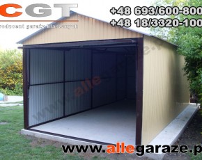 Garaż blaszany 3,5x6 dwuspadowy piaskowy RAL 1002 brama uchylna