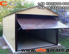 Garaż blaszany 3,5x6 dwuspadowy piaskowy RAL 1002 brama uchylna