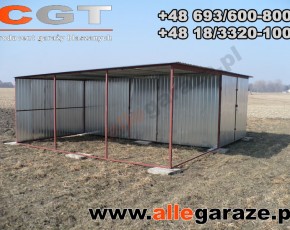 Garaż blaszany 3x5 spad na tył ocynkowany z zadaszeniem brama dwuskrzydłowa 