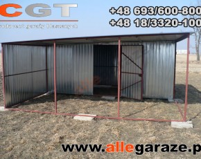 Garaż blaszany 3x5 spad na tył ocynkowany z zadaszeniem brama dwuskrzydłowa 
