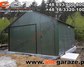 Garaż blaszany 4,5x5 dwuspadowy zielony RAL6020 brama uchylna