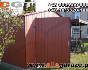 Garaż blaszany 4x4 dwuspadowy brązowy RAL8004  brama dwuskrzydłowa