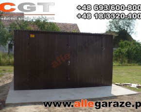 Garaż blaszany 4x4 standardowy brązowy RAL 8017 brama dwuskrzydłowa