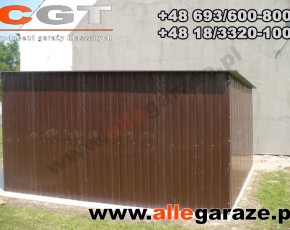 Garaż blaszany 4x4 standardowy brązowy RAL 8017 brama dwuskrzydłowa