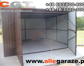 Garaż blaszany 4x4 standardowy brązowy RAL 8017 brama dwuskrzydłowa