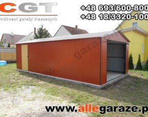 Garaż blaszany 4x6 dwuspadowy brązowy RAL8004 brama uchylna