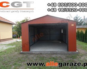 Garaż blaszany 4x6 dwuspadowy brązowy RAL8004 brama uchylna
