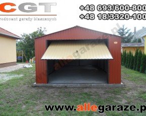 Garaż blaszany 4x6 dwuspadowy brązowy RAL8004 brama uchylna