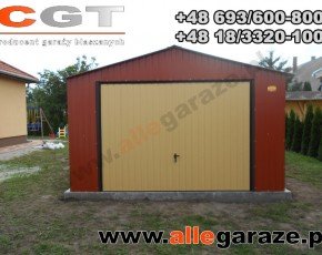 Garaż blaszany 4x6 dwuspadowy brązowy RAL8004 brama uchylna