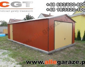 Garaż blaszany 4x6 dwuspadowy brązowy RAL8004 brama uchylna
