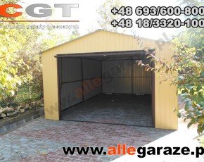 Garaż blaszany 4x6 dwuspadowy zielony RAL 6020 brama dwuskrzydłowa