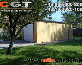 Garaż blaszany 4x6 dwuspadowy zielony RAL 6020 brama dwuskrzydłowa