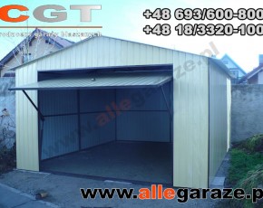 Garaż blaszany 4x6 dwuspadowy zielony RAL 6020 brama dwuskrzydłowa