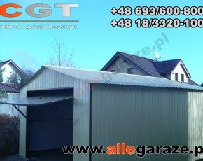 Garaż blaszany 4x6 dwuspadowy zielony RAL 6020 brama dwuskrzydłowa