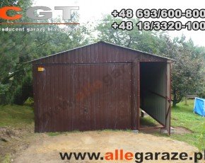 Garaż blaszany 4x6 dwuspadowy brązowy RAL 8017 brama dwuskrzydłowa