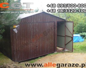 Garaż blaszany 4x6 dwuspadowy brązowy RAL 8017 brama dwuskrzydłowa