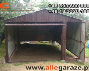 Garaż blaszany 4x6 dwuspadowy brązowy RAL 8017 brama dwuskrzydłowa  