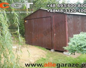 Garaż blaszany 4x6 dwuspadowy brązowy RAL 8017 brama dwuskrzydłowa