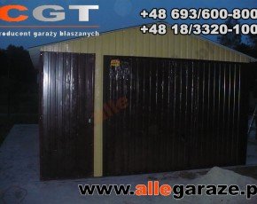Garaż blaszany 4x6 dwuspadowy piaskowy RAL 1002 brama uchylna