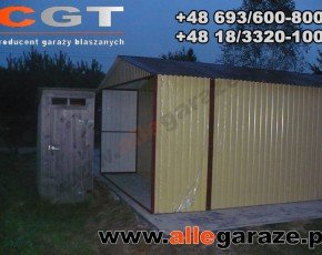 Garaż blaszany 4x6 dwuspadowy piaskowy RAL 1002 brama uchylna