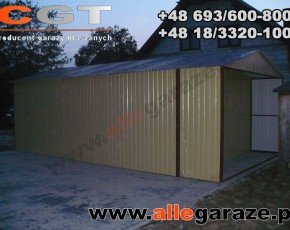 Garaż blaszany 4x6 dwuspadowy piaskowy RAL 1002 brama uchylna