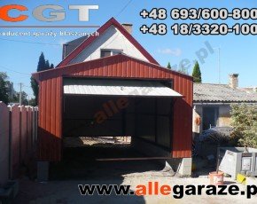 Garaż blaszany 4x6 dwuspadowy brązowy RAL 8004 brama uchylna