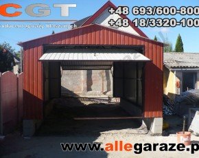 Garaż blaszany 4x6 dwuspadowy brązowy RAL 8004 brama uchylna