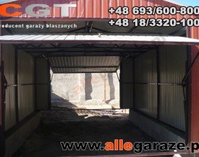 Garaż blaszany 4x6 dwuspadowy brązowy RAL 8004 brama uchylna