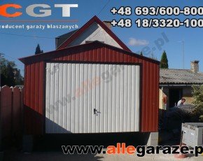 Garaż blaszany 4x6 dwuspadowy brązowy RAL 8004 brama uchylna