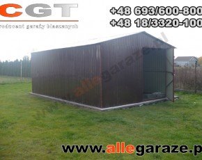 Garaż blaszany 4x6 dwuspadowy brązowy RAL 8017 brama dwuskrzydłowa