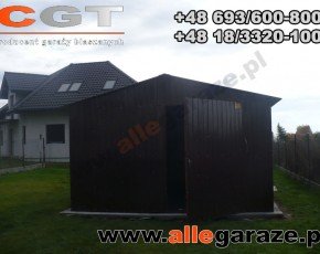 Garaż blaszany 4x6 dwuspadowy brązowy RAL 8017 brama dwuskrzydłowa