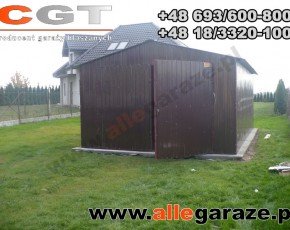 Garaż blaszany 4x6 dwuspadowy brązowy RAL 8017 brama dwuskrzydłowa
