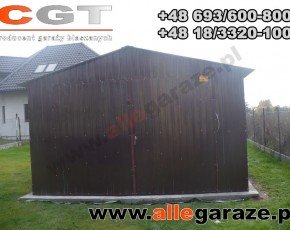 Garaż blaszany 4x6 dwuspadowy brązowy RAL 8017 brama dwuskrzydłowa