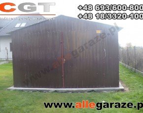 Garaż blaszany 4x6 dwuspadowy brązowy RAL 8017 brama dwuskrzydłowa