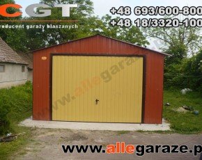 Garaż blaszany 4x6 dwuspadowy brązowy RAL 8004 brama uchylna
